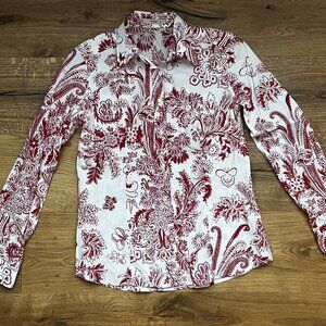 Etro Milano Button Down Blouse - Red / White - Size 42 (Small / Medium)